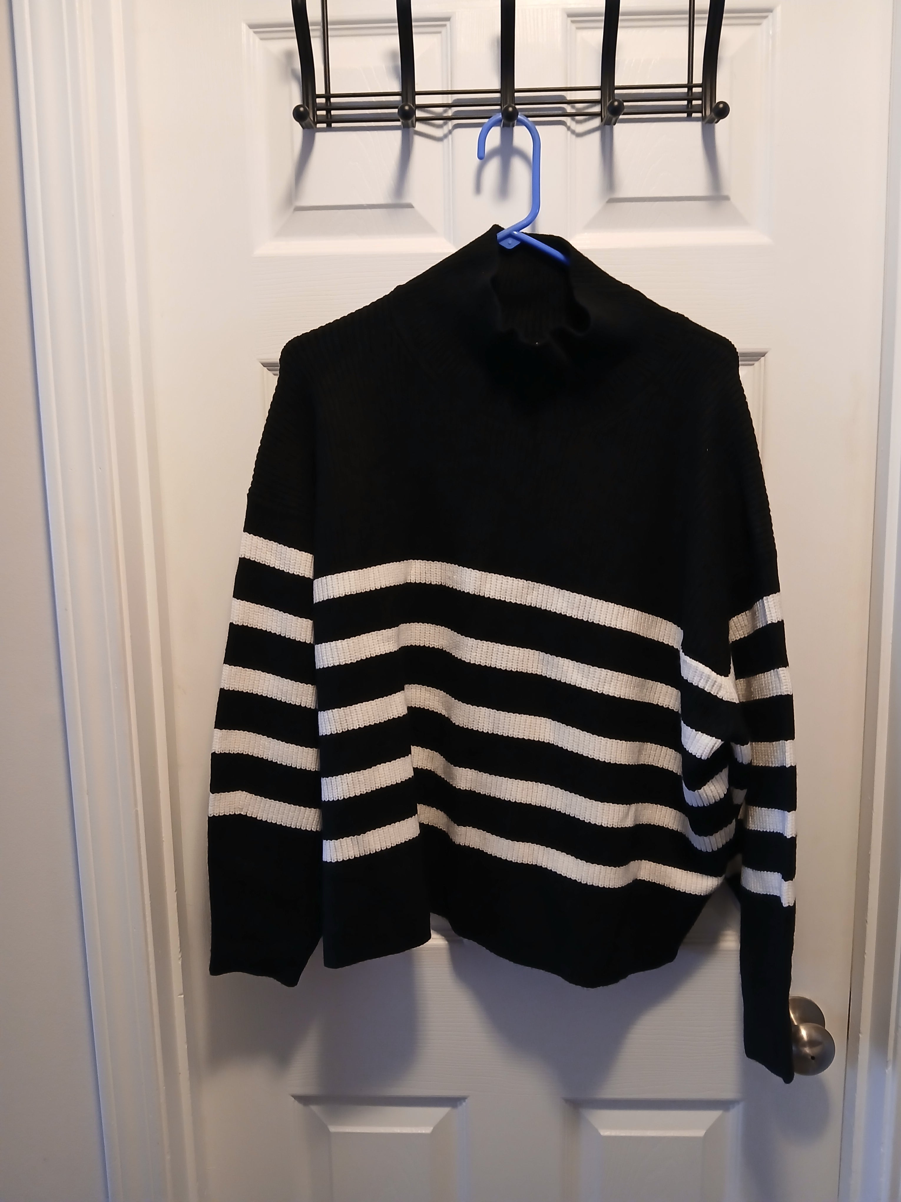 Black Sweater with White Stripes