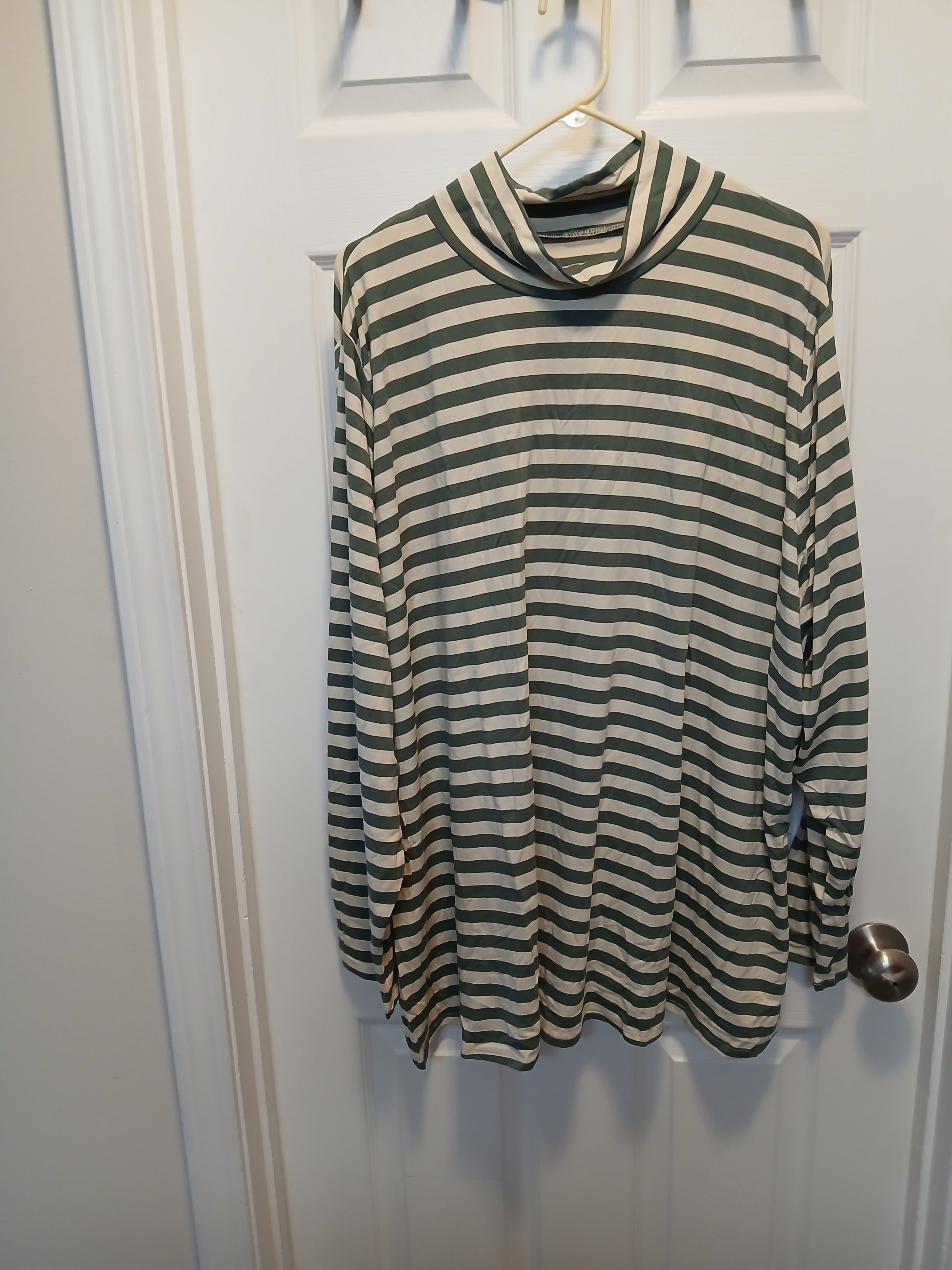 Green and White Striped  Turtleneck